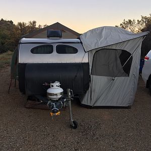 View of front with side tent set up