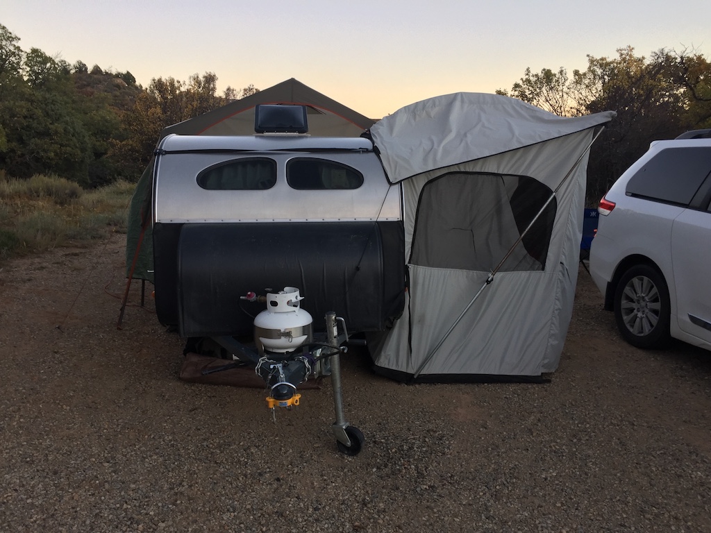 View of front with side tent set up